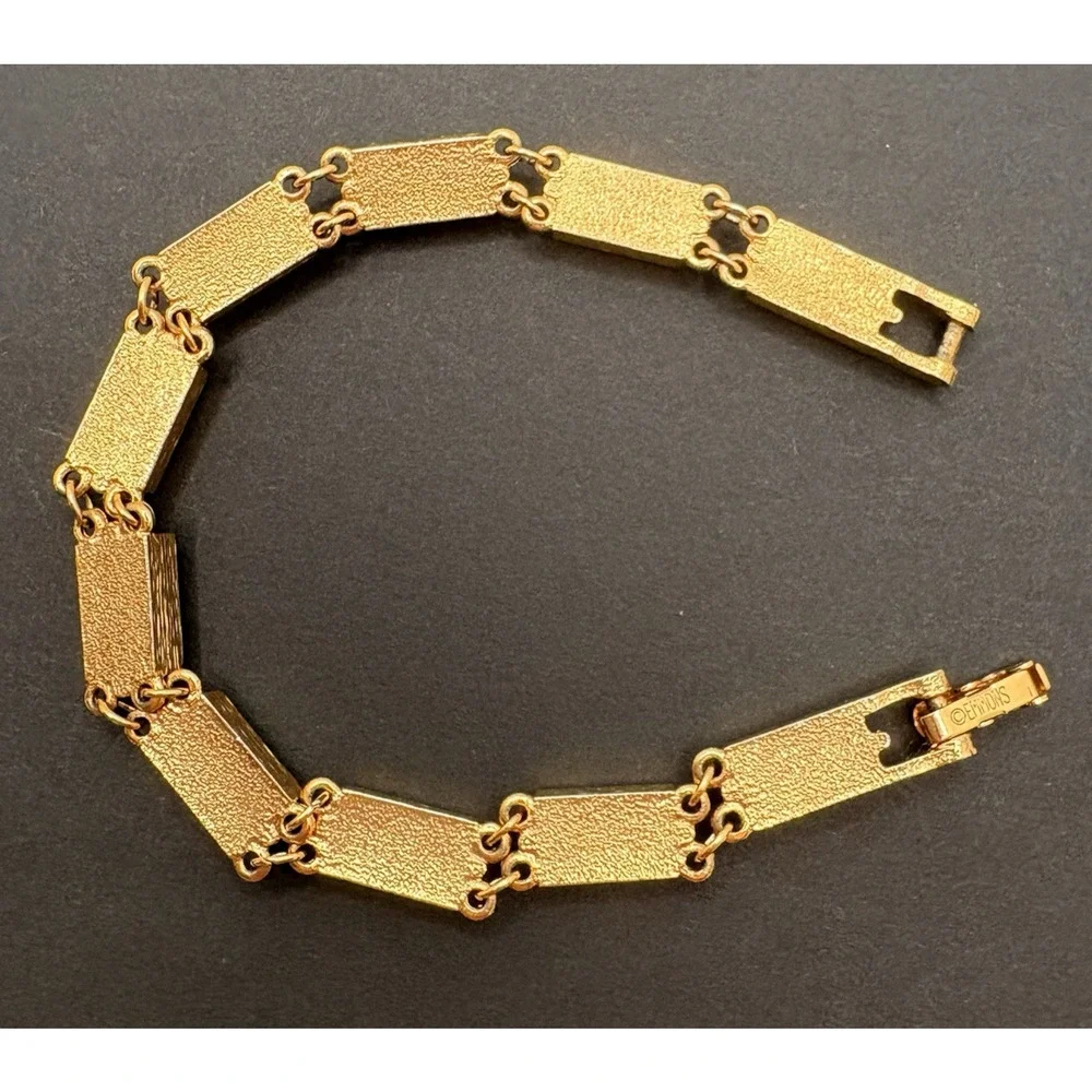 Vintage Emmons Faux Tortoise Shell Acrylic Lucite‎ Bar Gold Tone Link Bracelet